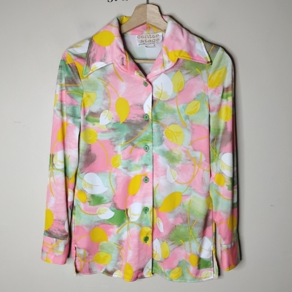 Center Stage Vintage 70s Pastel Blouse Size M - Picture 2 of 10
